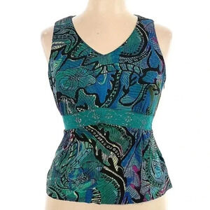 Double D Ranch Turquoise Teal Sleeveless Western Peplum Blouse Size 10 Medium